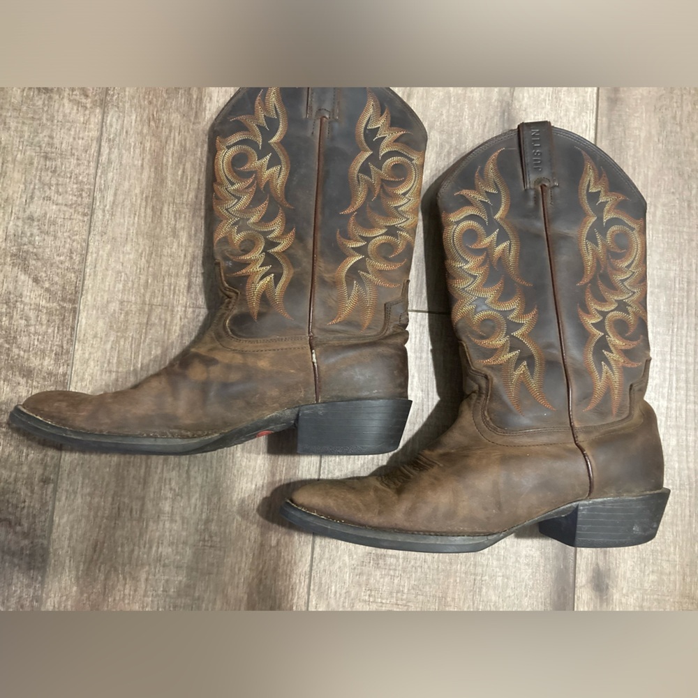 Justin stampede huck brown medium round toe western work boots - Picture 8 of 12